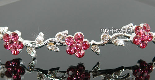 Bridal Wedding Flower Pink Crystal Headband Tiara T1284  